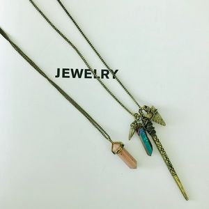 Set of 2 antique gold/ brass boho necklaces